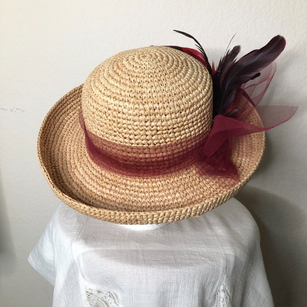 Gorgeous "San Diego Hat Company" Kettle Brim Hat with Tulle and Feather Accent! - Picture 3 of 7